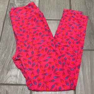 LuLaRoe leggings, pink with red and blue planes print, one size